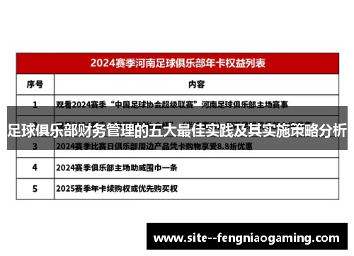 足球俱乐部财务管理的五大最佳实践及其实施策略分析 足球俱乐部财务管理的五大最佳实践及其实施策略分析